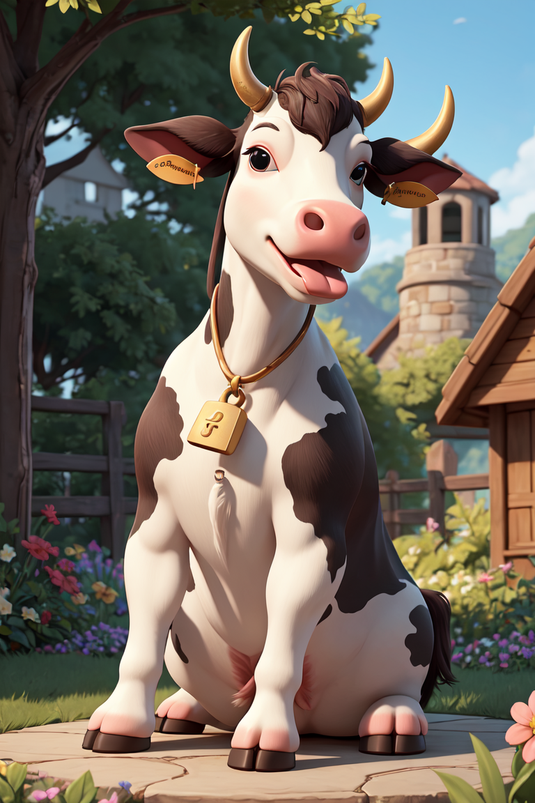 377730-2929071801-(no humans,_1.2)(best quality, masterpiece), cow, full body, bell, horns, tongue, solo, neck bell, tongue out, sitting,  looking.png